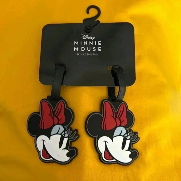 MINNIE MOUSE LUGGAGE 2 TAGS RED BLACK WHITE GREY NEW - Picture 1 of 3